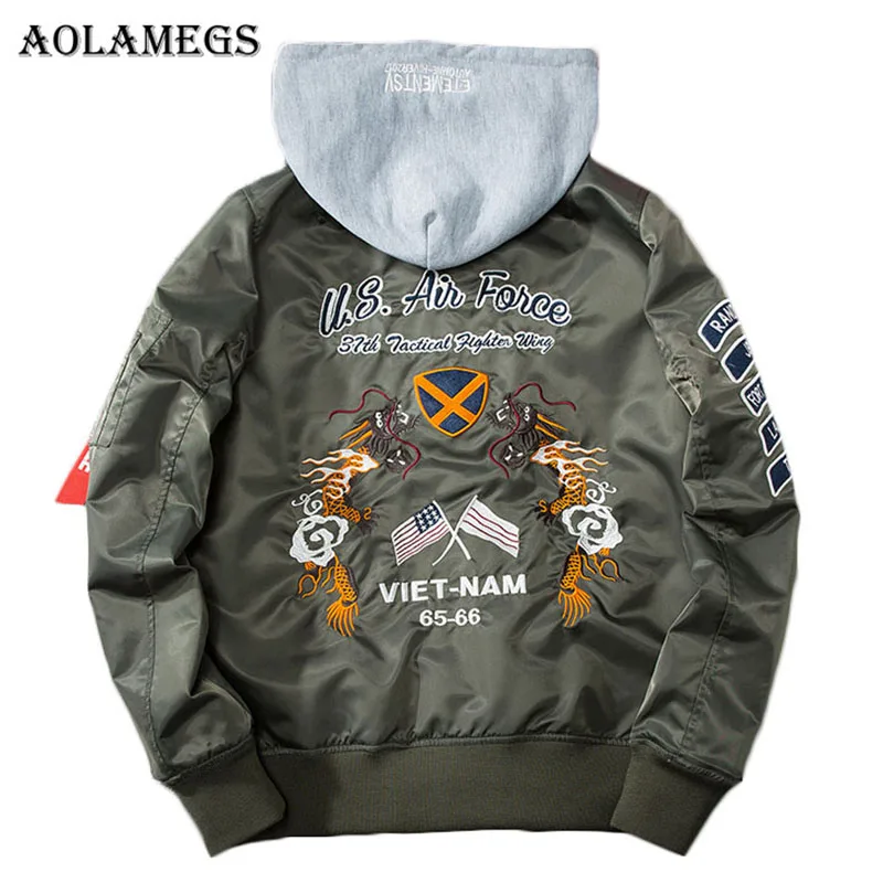 

Aolamegs Bomber Jacket Men Embroidery Dragon Hooded Plus Size Men's Jacket Hip Hop Outwear Autumn Men Coat Baseball Jackets 2017
