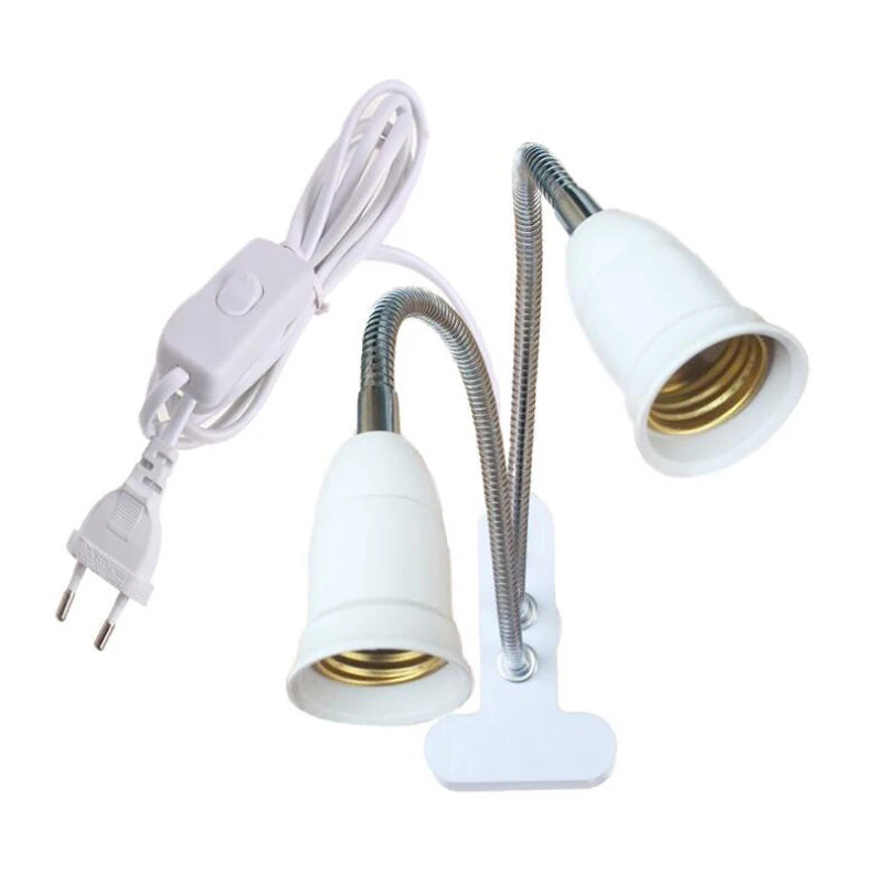 Double E27 Screw Lamp Base Bracket Eu Us Plug Universal Hose Switch Lamp Holder With Clip For