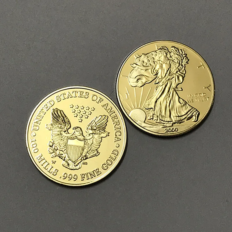 10 шт. The Freedom 2000 coin 1 OZ 24K настоящий позолоченный Значок США Орел 40 мм сувенирная монета