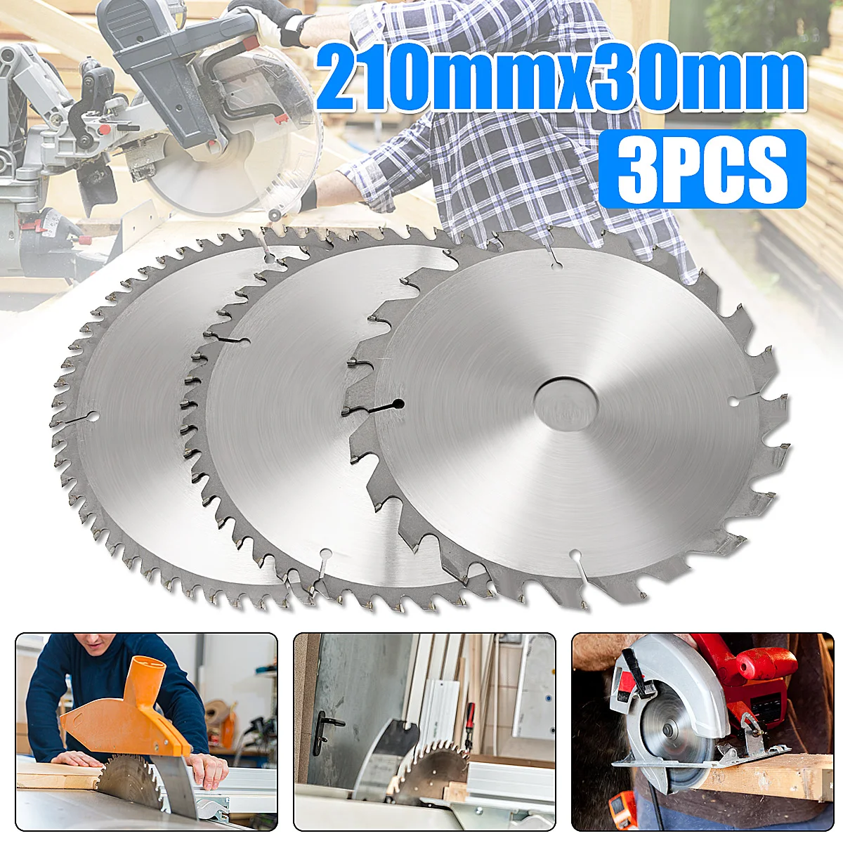 

Doersupp 3 Pcs/set 210mm TCT 24/48/60T Circular Saw Blade For Home Decoration Purpose Wood/Thin Aluminum General Cutting