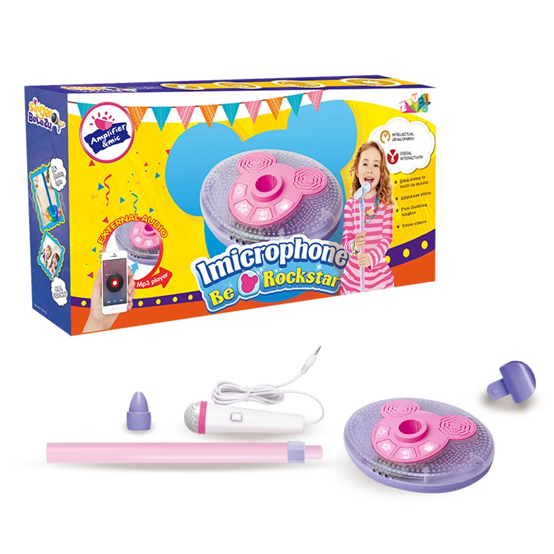 Brinquedo com Efeito de Luz Brinquedos para o Miúdo Crianças Karaoke Carrinho Microfone Ajustável Legal Música Aprendizagem Precoce Educação 18 microfone brinquedo com efeito de luz aprendizagem