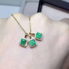 Кулон из натурального зеленого изумруда, серебро 925 пробы, натуральный драгоценный камень, ожерелье, Трендовое маленькое квадратное ювелирное изделие для женщин и девушек