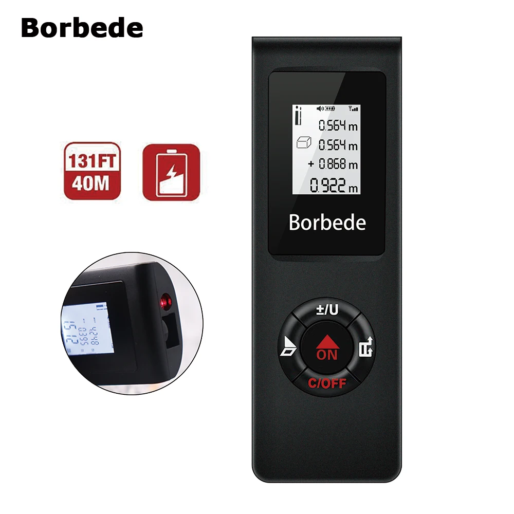 Borbede Mini Laser Distance Meter 40M USB Rechargeable Rangefinder Laser Tape Laser Measure Meter