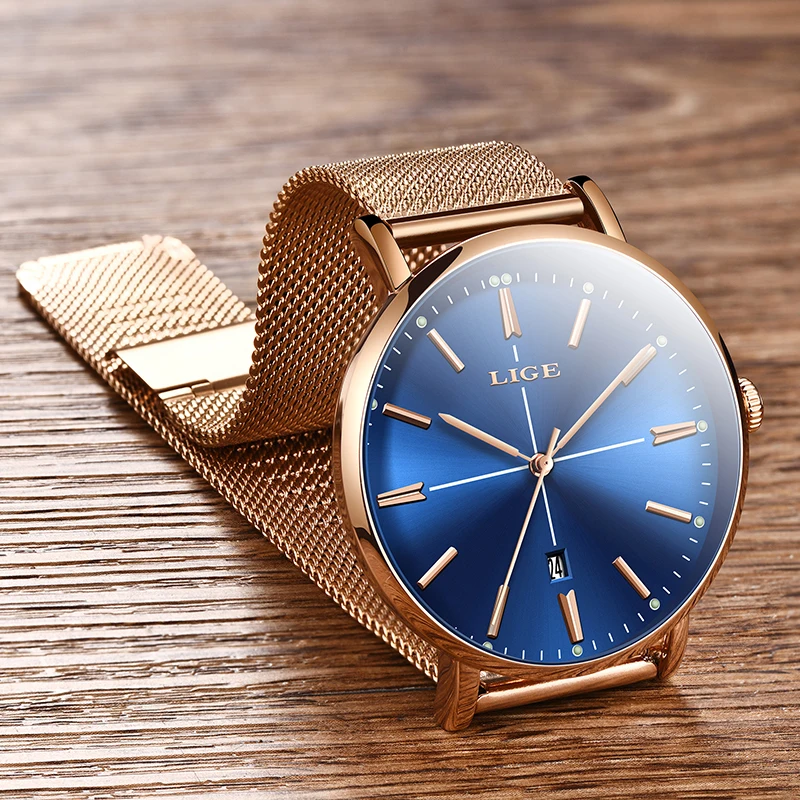 Cena LIGE kobiet zegarki Top marka luksusowe panie pas siatki Ultra cienki zegarek ze stali nierdzewnej wodoodporny zegar zegarek kwarcowy Reloj mujer