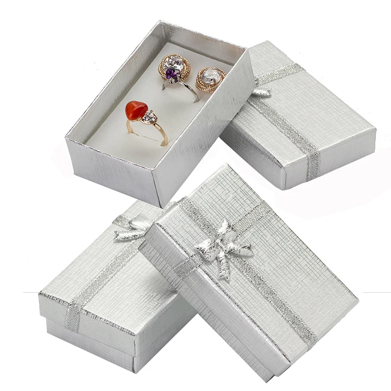 32 шт картонные коробки для ювелирных изделий 1,9 ''x 3,1'' серебряные подарочные коробки для подвески ожерелье серьги кольцо коробка упаковка с белой губкой