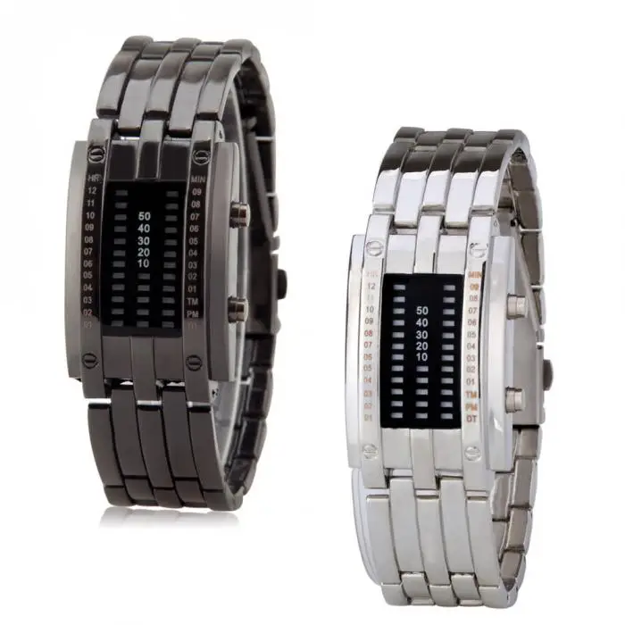 Модные часы для влюбленных пар, цифровой светодиодный дисплей, 50 м, водонепроницаемые электронные часы с ремешком из сплава, мужские и женские наручные часы@ T