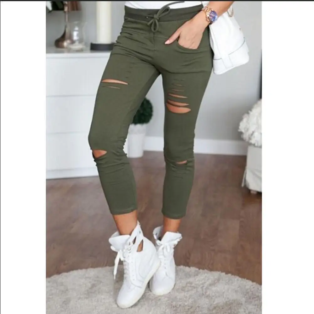 Новые обтягивающие джинсы женские измельченные брюки с высокой талией женские брюки женские леггинсы рваные спортивные брюки черные рваные джинсы