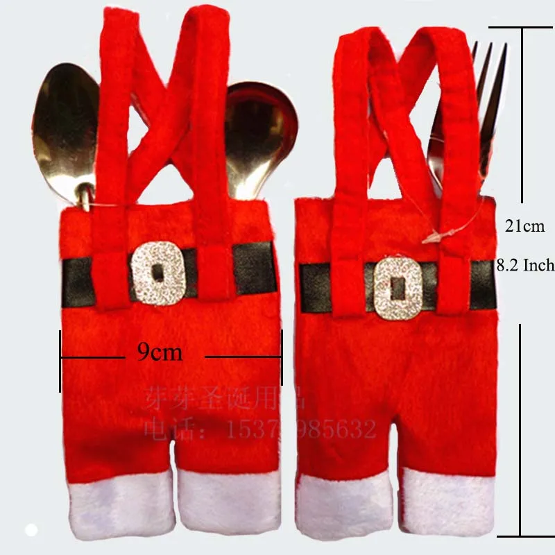 

2pcs/lot 21CM/8.2 Inch Santa Pants Cutlery Bags Covers Xmas Knives Forks Bag Holder Tableware Decor Xmas Party Table Decoration