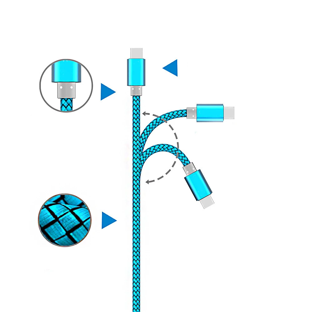 1FT короткий 3FT 6FT длинный нейлоновый usb type C кабель для синхронизации данных для BLU Pure XR VIVO XL 5X27 iQoo Redmi USB 3,1 зарядный кабель