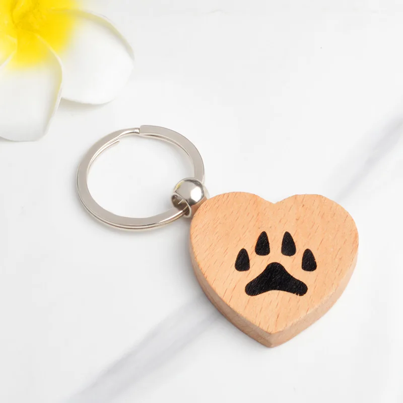 

Heart Paw Keychain Dog Cat Claw Footprint Key Chains Wooden Keyring for Pet lovers Animal Jewelry Gift Key Bag Accessories