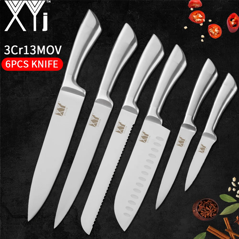 

XYj 3Cr13 Stainless Steel Fruit Utility Santoku Chef Slicing Bread Kitchen Knives Sets Eurpean Ultra Sharp Knife 6 Pieces Set