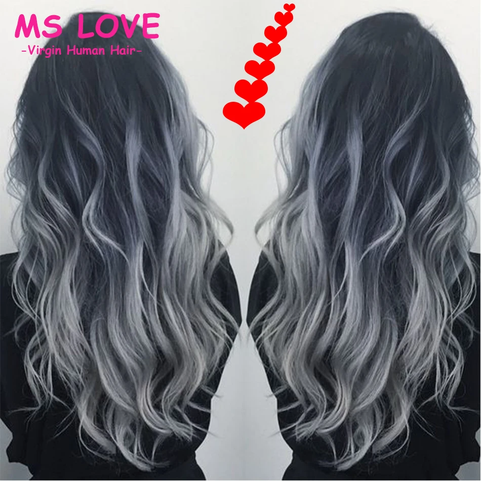 Charcoal Gray And Silver Hair 1B Gray Hair Weave Ombre Gery