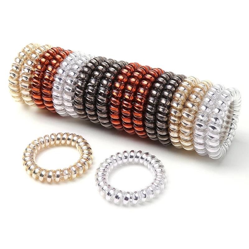 

Hot Sale 4PCS/Lot Mixed Color Plastic Telephone Wire Shape Women Headwear Elastic Hair Bands