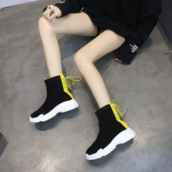 

Vogue Women Boots Nice Autumn Lace Up Mixed Color Boots Flat With Women Casual Shoes Ankle Botas Mujer Invierno