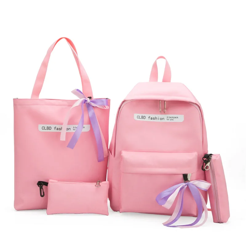 

High Quality Backpack 4 Pcs/ 1 Set Bowknot Backpack Women Canvas Travel Bookbags School Bags for Teenage Girls