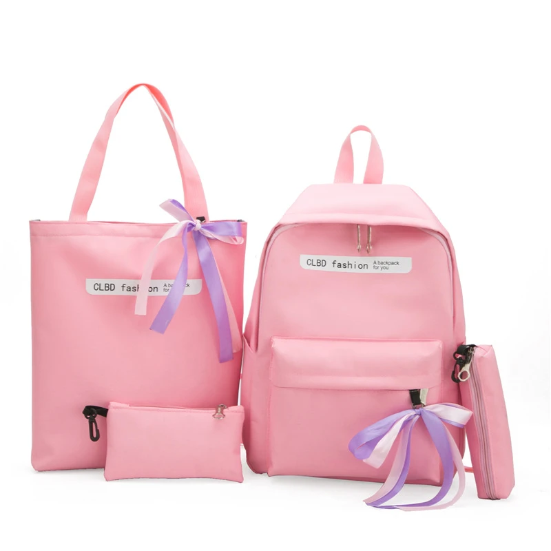 4pcs/Set Backpack Women Canvas Travel Bookbags School Bags Laptop Teenage girls 