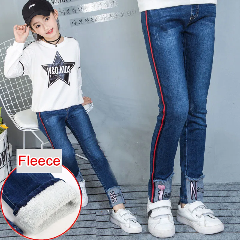 Teenage Girls Denim Jeans 2019 Autumn Winter Kids Cotton Elastic Pants Leggings Fleece Thicken Warm Embroidered Jeans 3-12 Years 3 Teenage Girls Denim Jeans 2019 Autumn Winter Kids Cotton Elastic Pants Leggings Fleece Thicken Warm Embroidered Jeans 3-12 Years 3