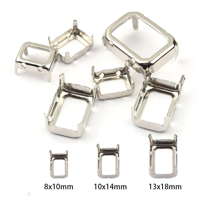 

Rectangle Hollow Claws Crystal 8-18mm Multi Size For Fitting Square Shape Crystal Rhinestone k Silver Color Hollow Back