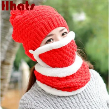 

Plus Velvet Warm Mask Scarf Hat Set Outdoor Windproof Riding Beanie With Face Neck Protection Women Knitted Female Cap