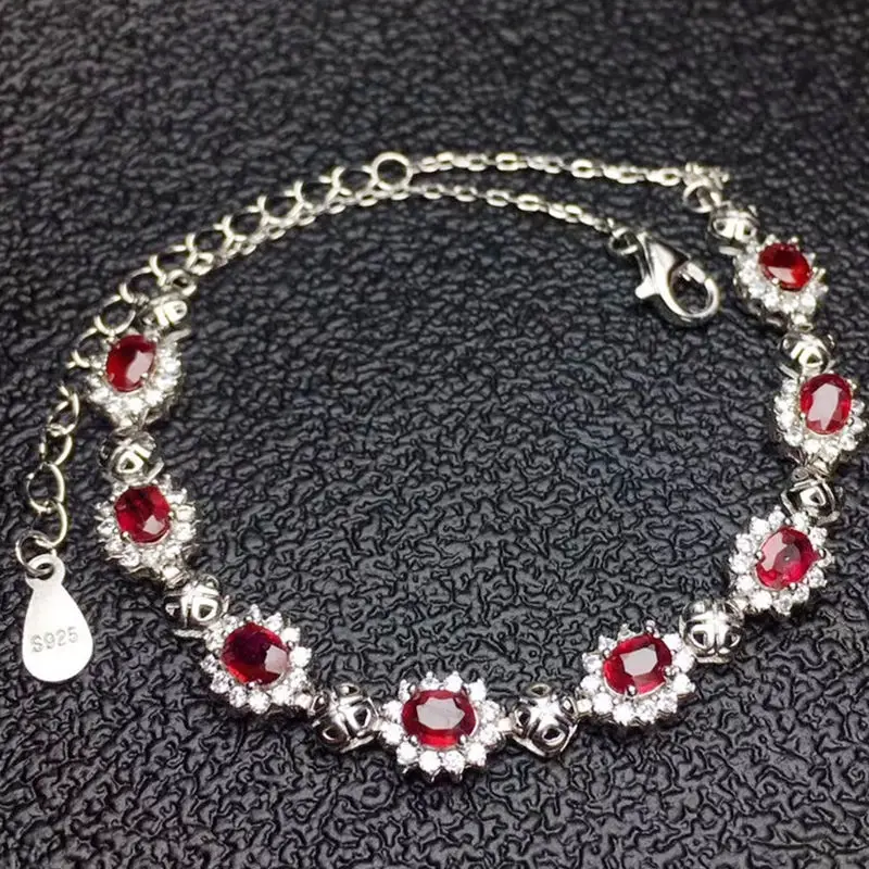 Ruby chain bracelet Free shipping Natural real ruby 925 sterling silver