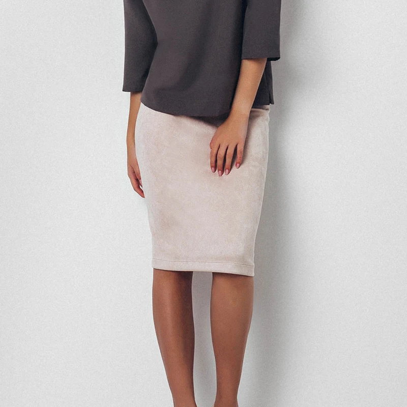 

Solid OL Office Elegant Skirts Womens 2017 Split Vintage Suede Bodycon Skirt High Waist Women Knee Length Sexy Pencil Skirt