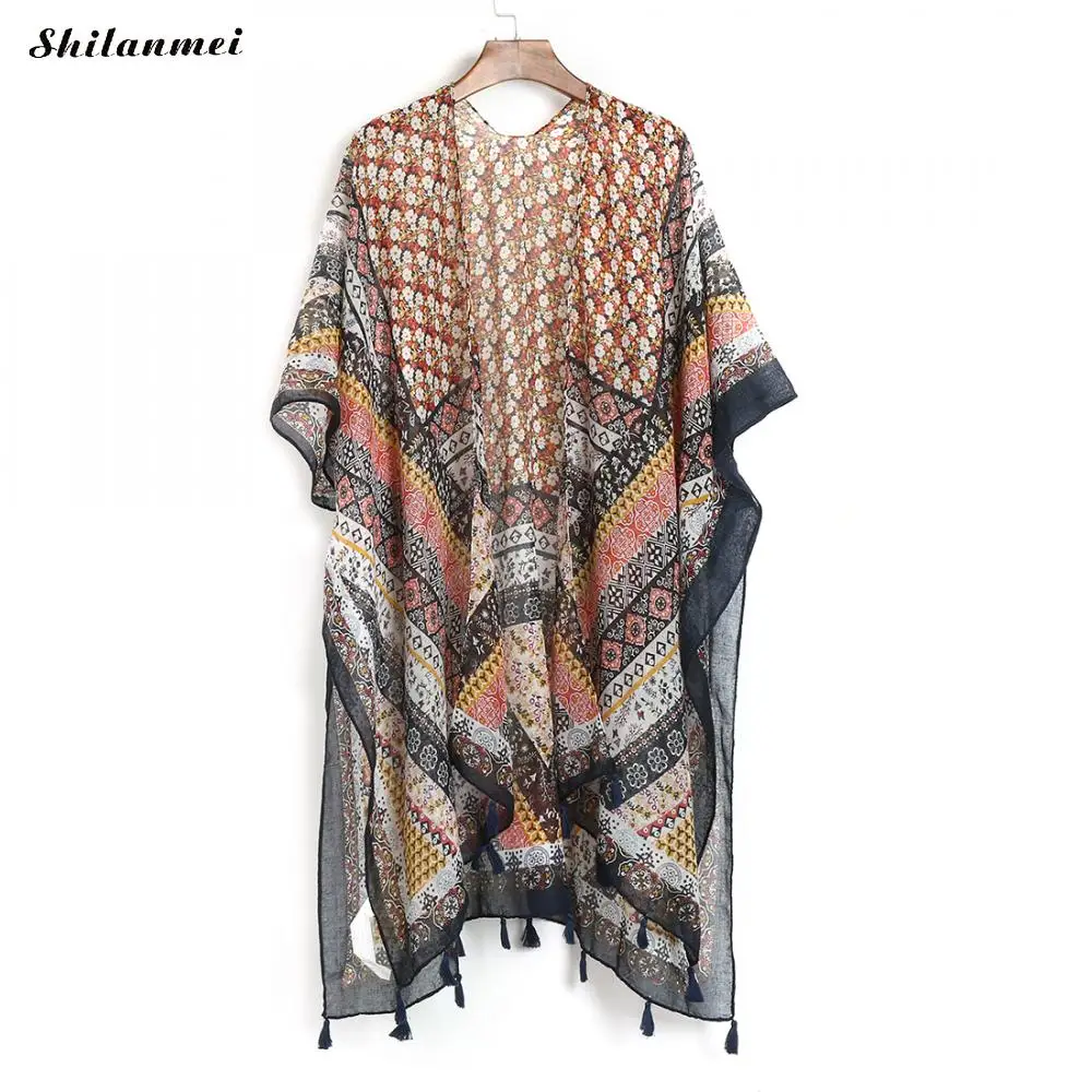 Bohemian Irregular Printed Kimono Cardigan Beachwear 2018 Summer Women Blusas Retro Loose Blouse Shirts Long Outerwear 10 Style Blouses