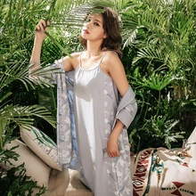 Весенне-осенний женский хлопковый Халат, набор ночных рубашек, 2 предмета, с принтом животных, женская одежда для сна, ночная рубашка+ ночная рубашка