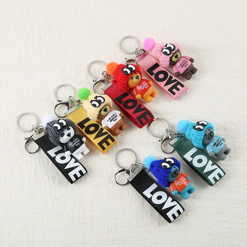 

[New] Cute Fur Ball Little bear ribbon love Plush Keychain Toy High Quality Version doll kids birthday gifts kawaii keychain