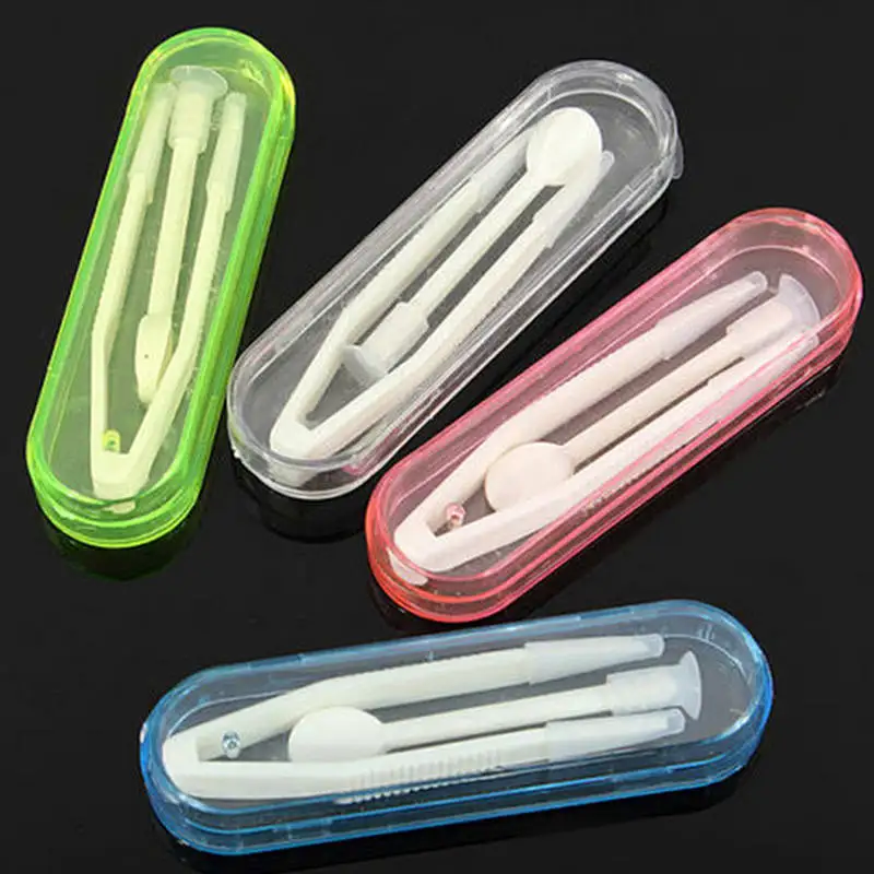 Mayitr 1pc New Contact Lens Inserter Set Remover Soft Tip Tweezer Stick Tool Case Set For Lens Cleaning