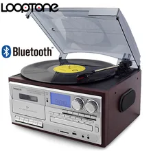 Looptone 3 velocidade bluetooth turntable vinil lp record player gramofone vintage cd & cassette fm/am gravador de rádio usb