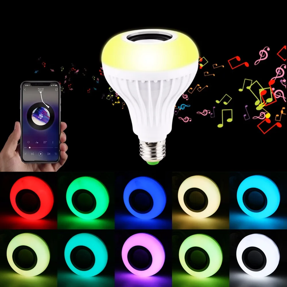 Smart RGB Беспроводной Bluetooth Динамик E27 лампа Музыка Воспроизведение затемнения светодиодный RGB Музыка лампа с удаленным Управление Батарея