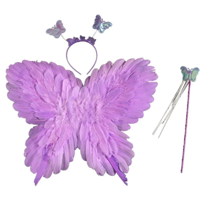 

Fairy Stick Props Butterfly Wings Kids Costume Double Folding Feather Angel Wings Costume Sets Fairy Princess Accessory
