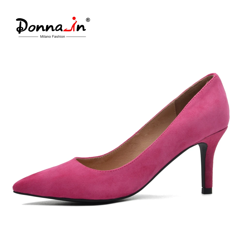 Donna-in Genuine Leather Women Shoes 2018 Spring Pointed Toe Pumps Thin High Heel Pumps Kid Suede 7.5 cm Heel Party Ladies Shoes Donna-in Genuine Leather Women Shoes 2018 Spring Pointed Toe Pumps Thin High Heel Pumps Kid Suede 7.5 cm Heel Party Ladies Shoes
