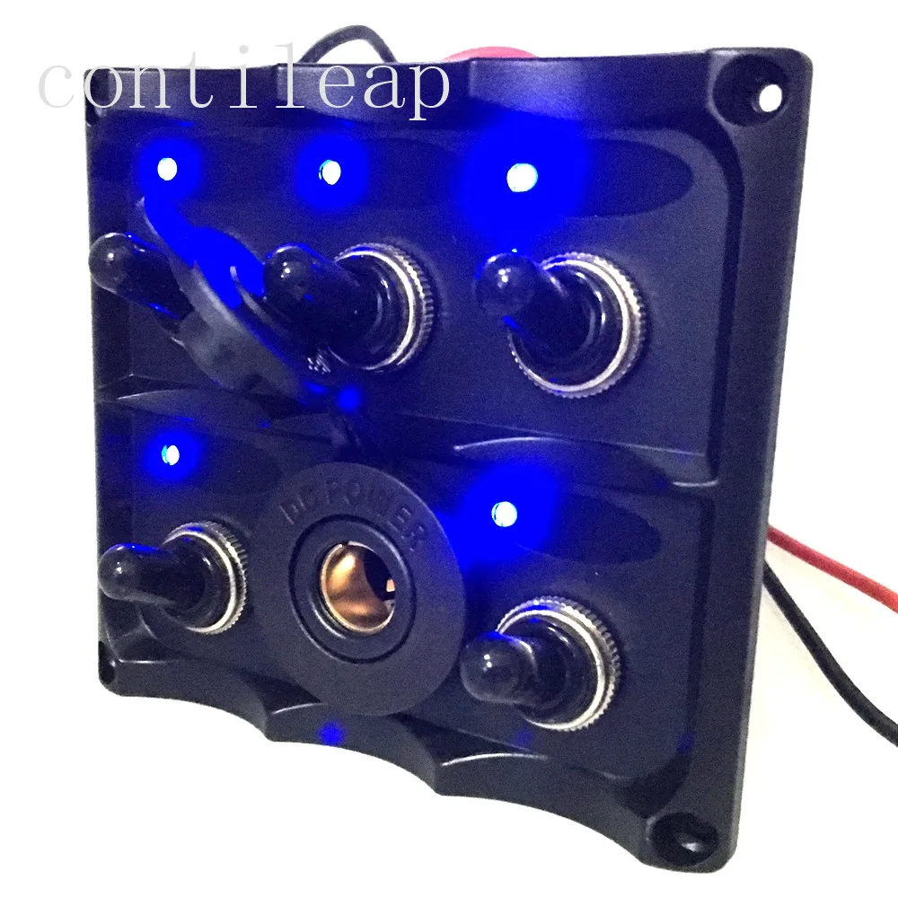 

Marine Electric Blue LED Toggle Switch Panel 5 Gang with European Din standard Socket Panel 12V