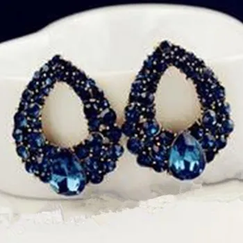 Mode exquise nouveau tempérament haut de gamme cristal bleu grandes boucles d'oreilles bijoux Brincos or boucles d'oreilles fille meilleur cadeau