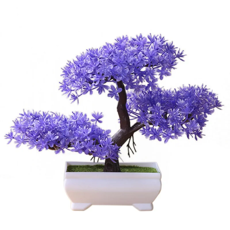 

1pcs Artificial Flowers Fake Green Pot Welcoming Pine Bonsai Simulation Artificial Potted Plant Ornament Home Decor