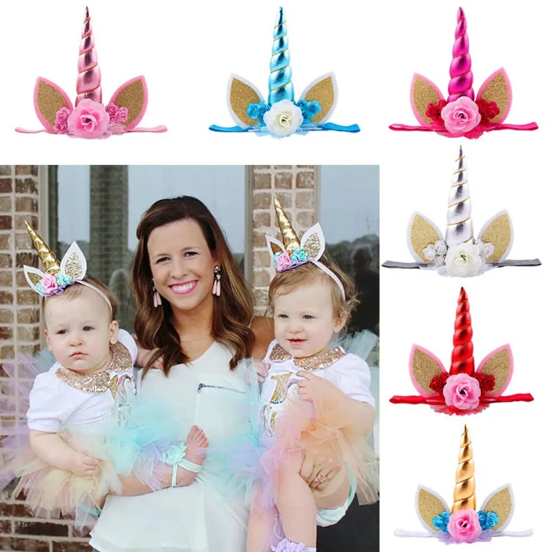 

1PC Baby Headband Flower Unicorn Party Baby Hair Accessories Kids Cosplay Birthday Gift Princess Glitter Baby Girl headbands
