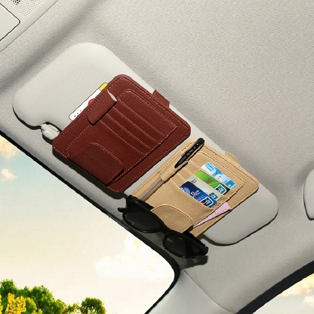4 colors auto car ticket receipt credit card clip pu leather cd sun