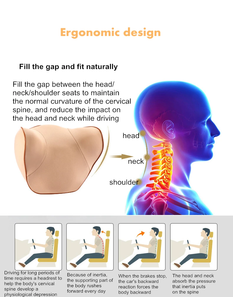 Качественный комплект из 2 предметов для автомобильных сидений, подушка для поддержки талии и шеи, Автомобильная подушка для подголовника с эффектом памяти, Ортопедическая подушка для защиты позвоночника