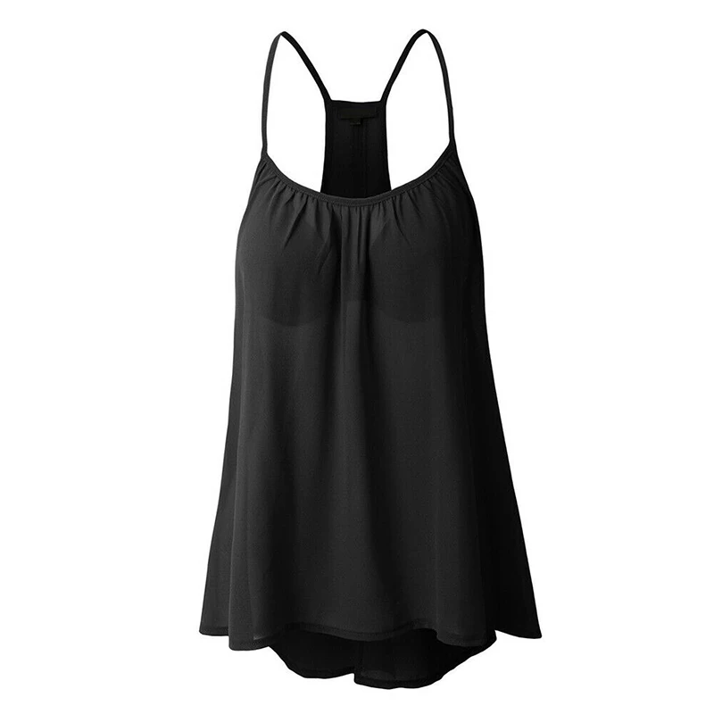 BBYES Women Chiffon Shirt Summer Strappy Swing Vest Blouse Women's Clothes Ladies Casual Loose Oversized Shirts Femme Blusas