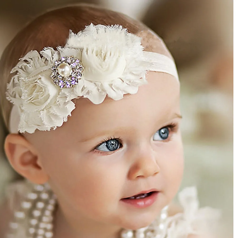 Newborn Pearl Lace Flower Hair Accessories Headwear Baby Rhinestone
