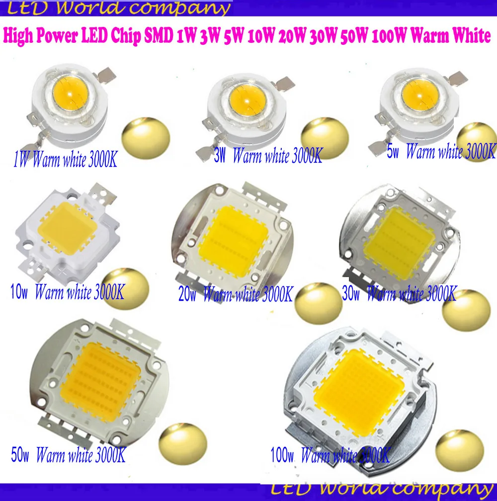 Высокая мощность теплый белый светодиодный чип высокая мощность светодиодный чип SMD 3000-3500K 1 Вт 3 Вт 5 Вт 10 Вт 20 Вт 30 Вт 50 Вт 100 Вт светильник с бусинами