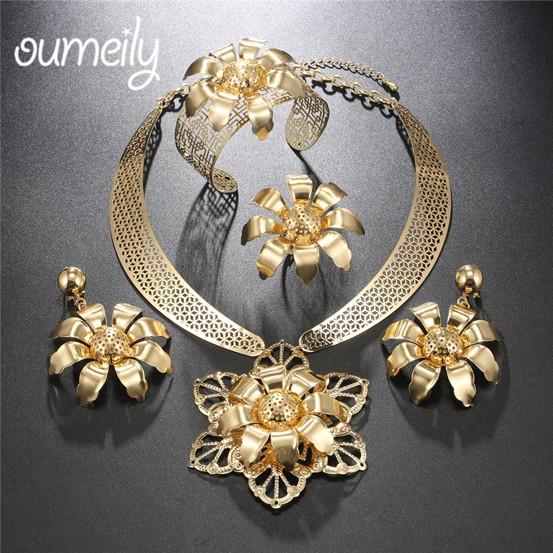 

OUMEILY Fashion Jewelry Sets African Beads Jewelry Set Trendy Flower Bridal Dubai Turkish Women Wedding Costume Jewelry Set