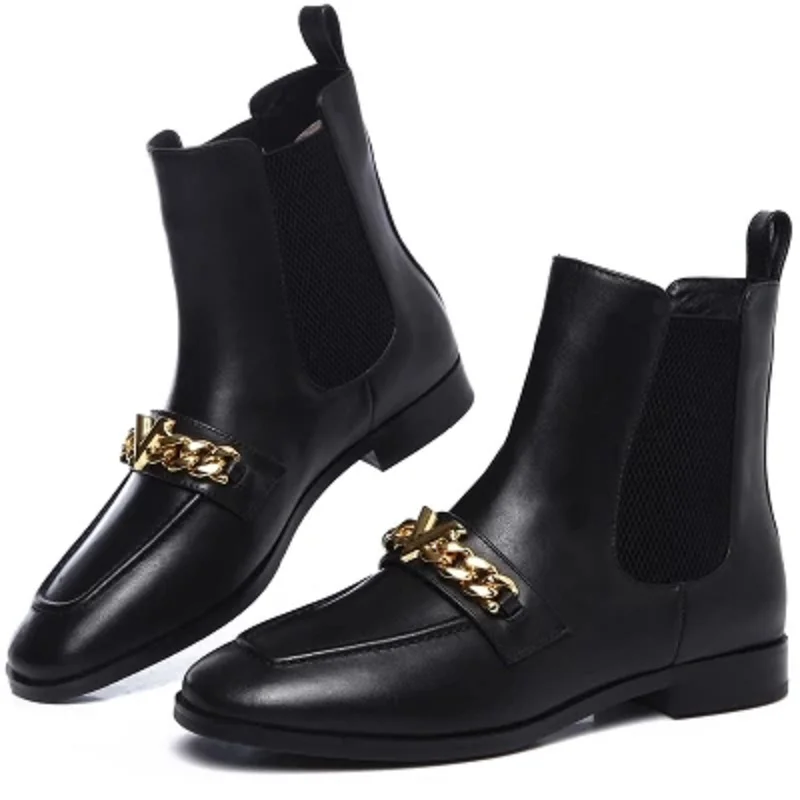 

Europe and the United States Van leather boots women's boots thick with women's shoes low with Chelsea boots single boots bare b