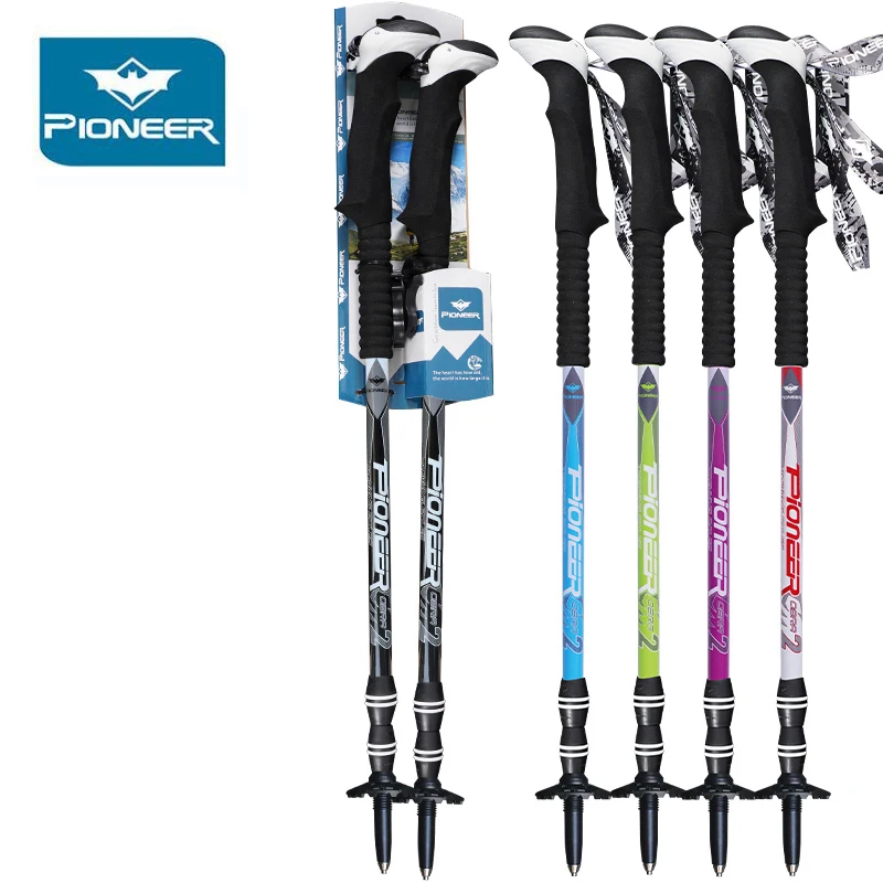 

PIONEER 2Pcs Telescopic Carbon Trekking Poles Walking Cane Adjustable Anti-shock Nordic Walking Stick Climbing Hiking Poles