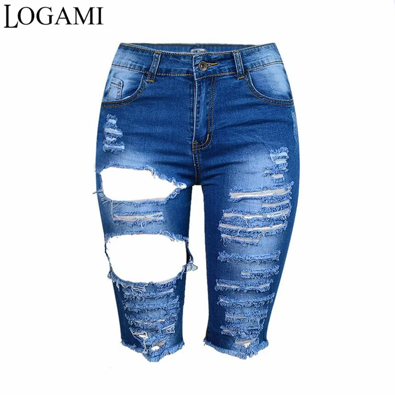 Buy LOGAMI High Waist Summer Jeans Half Pants For Women Skinny Ripped Pants