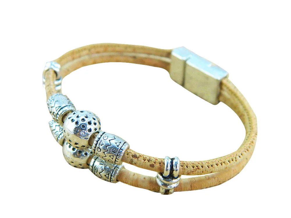 From Portugal Cork jewelry women vintage bracelets with silver beads