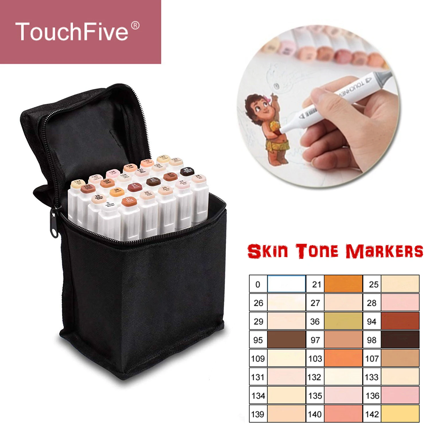 

TOUCHFIVE 24 Colors Skin Tones Set Art Markers Pen Artist Dual Headed Alcohol Based Manga Brush Pen for Coloring
