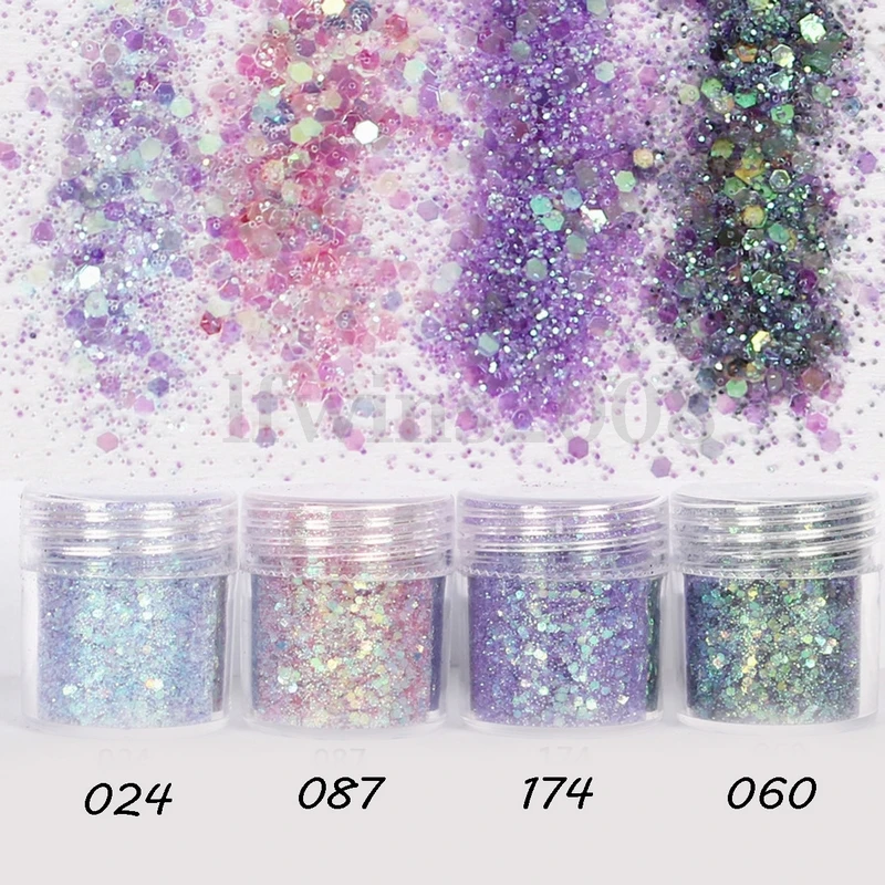 10ml Wholesale 4 Colors Nail Art chunky Glitter Bling Bling Mermaid Holographic Glitter Chunky Mix Flake Nail Art Face Eye Body