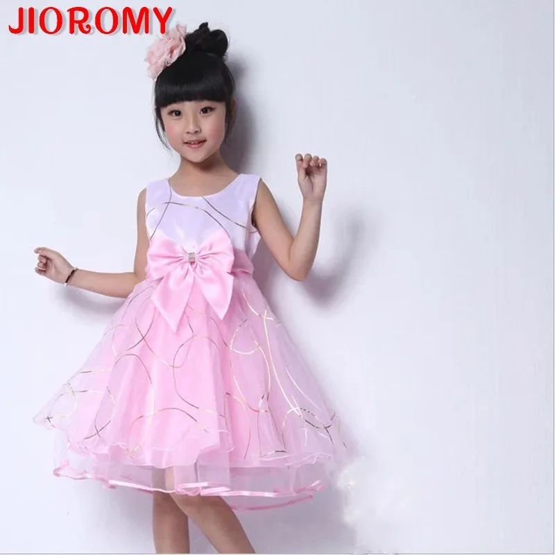 

JIOROMY Children Bow Gold Wire Princess Skirt Girl Wedding Dress Full Dress Skirt Children's Garment Sleeveless Dress k1